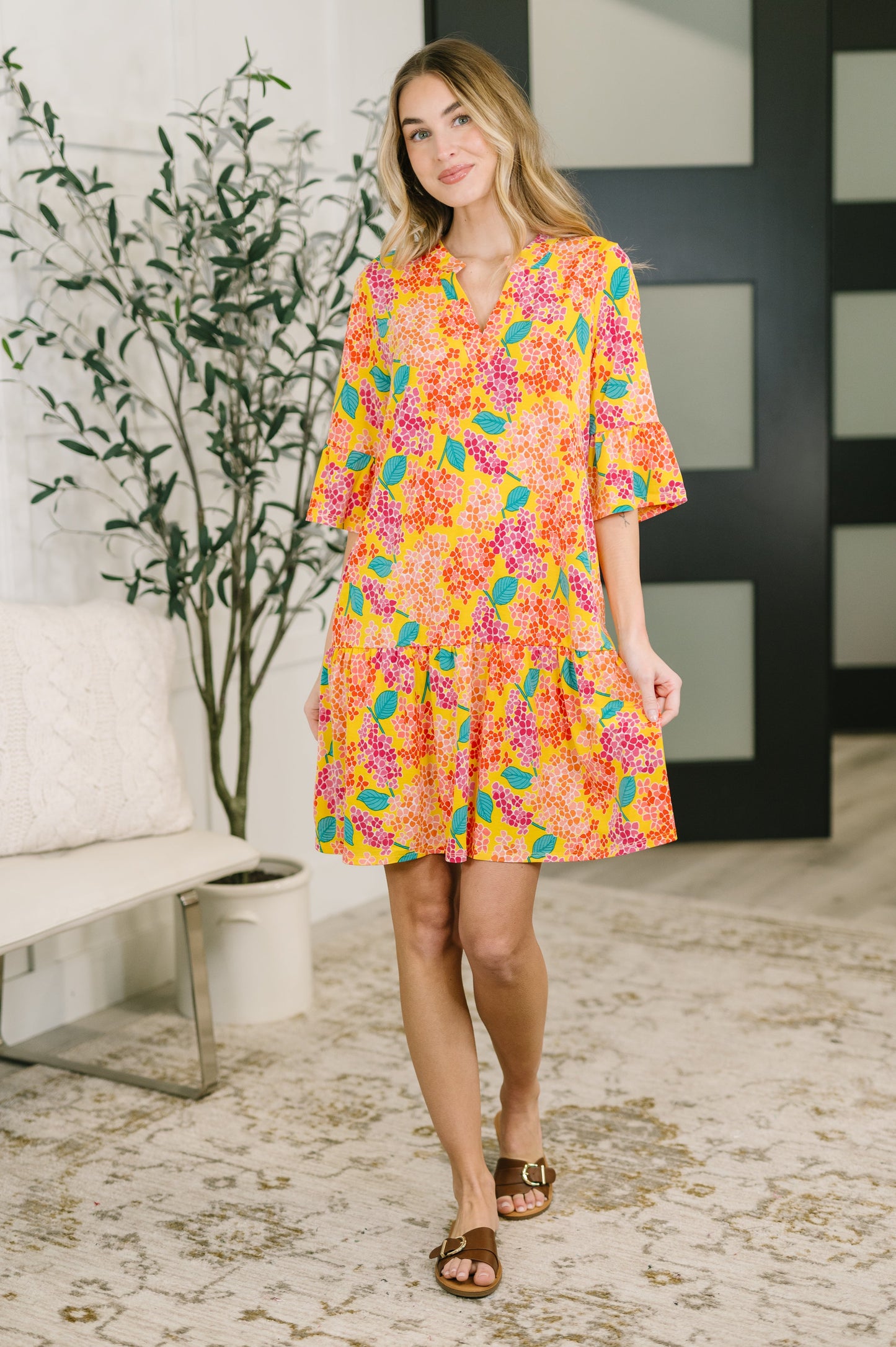 Lizzy Sunday Dress in Emerald Abstract Floral