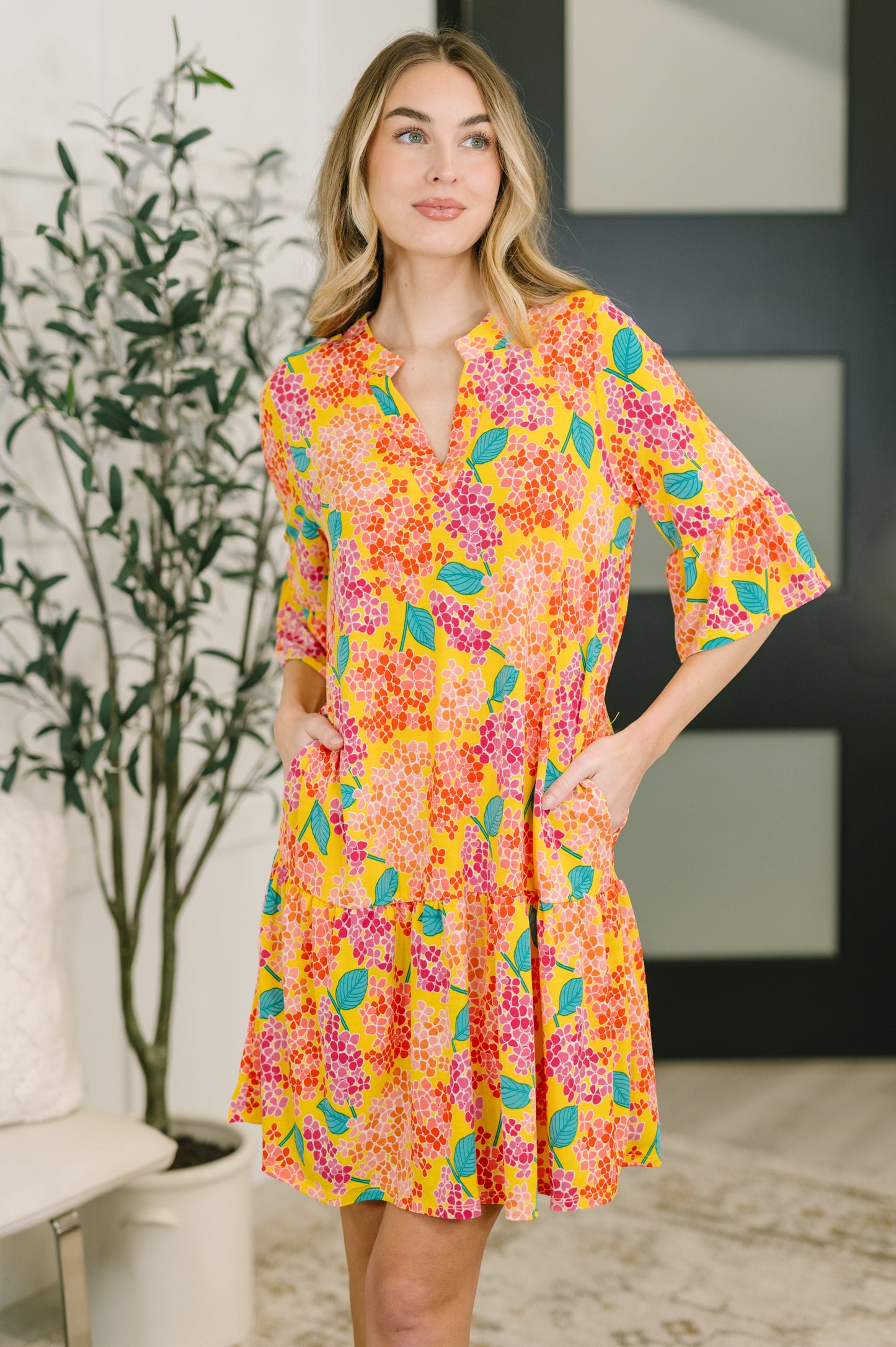 Lizzy Sunday Dress in Emerald Abstract Floral