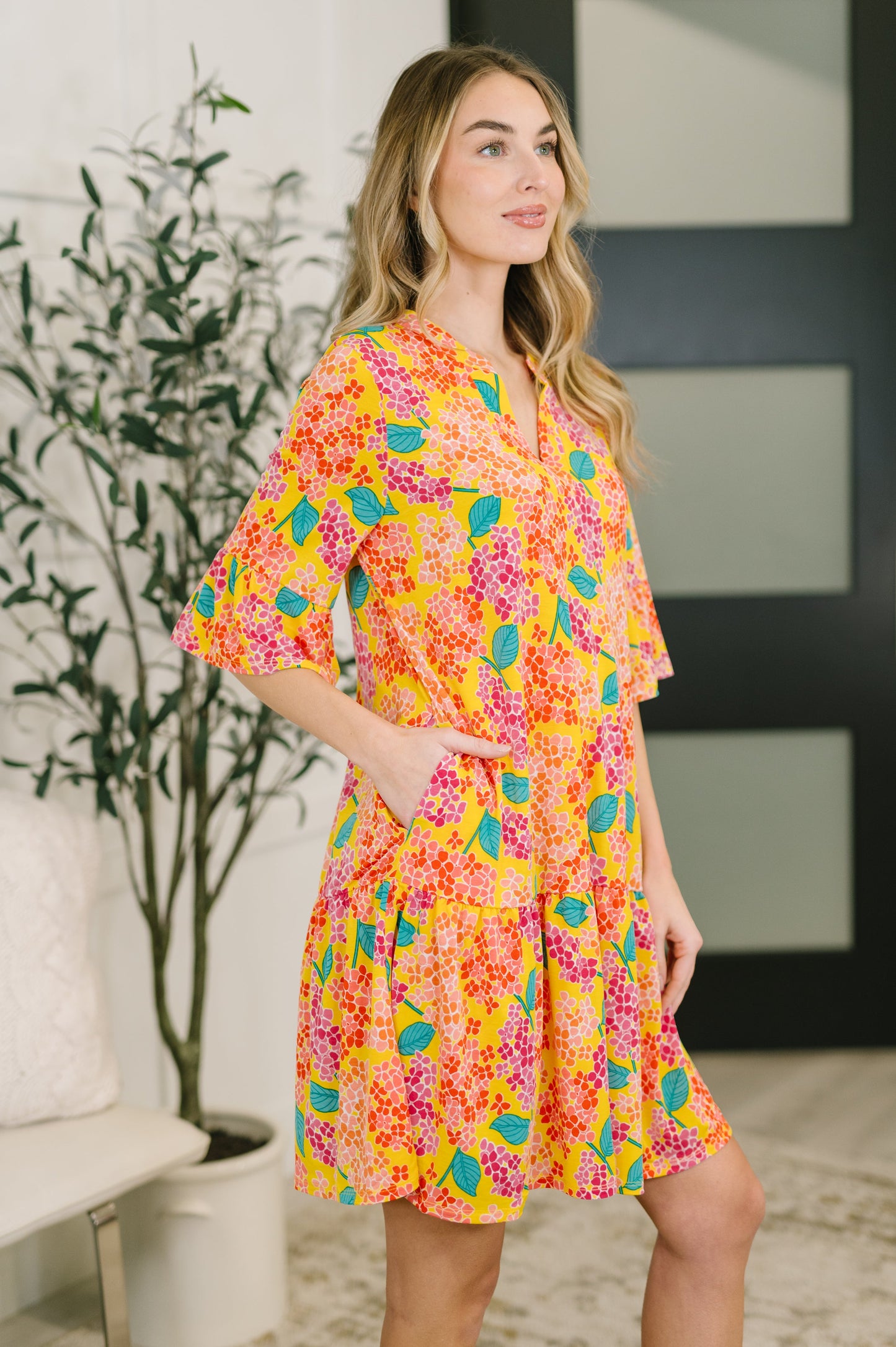 Lizzy Sunday Dress in Emerald Abstract Floral
