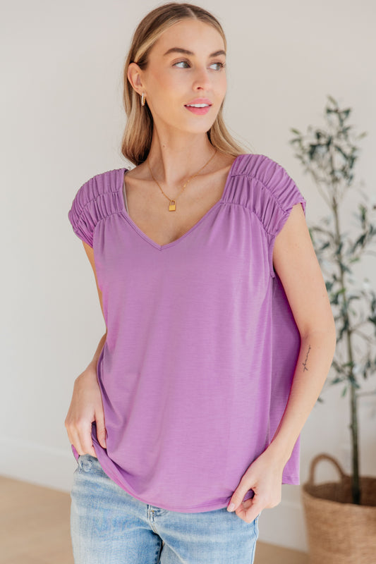 Ruched Cap Sleeve Top in Lavender