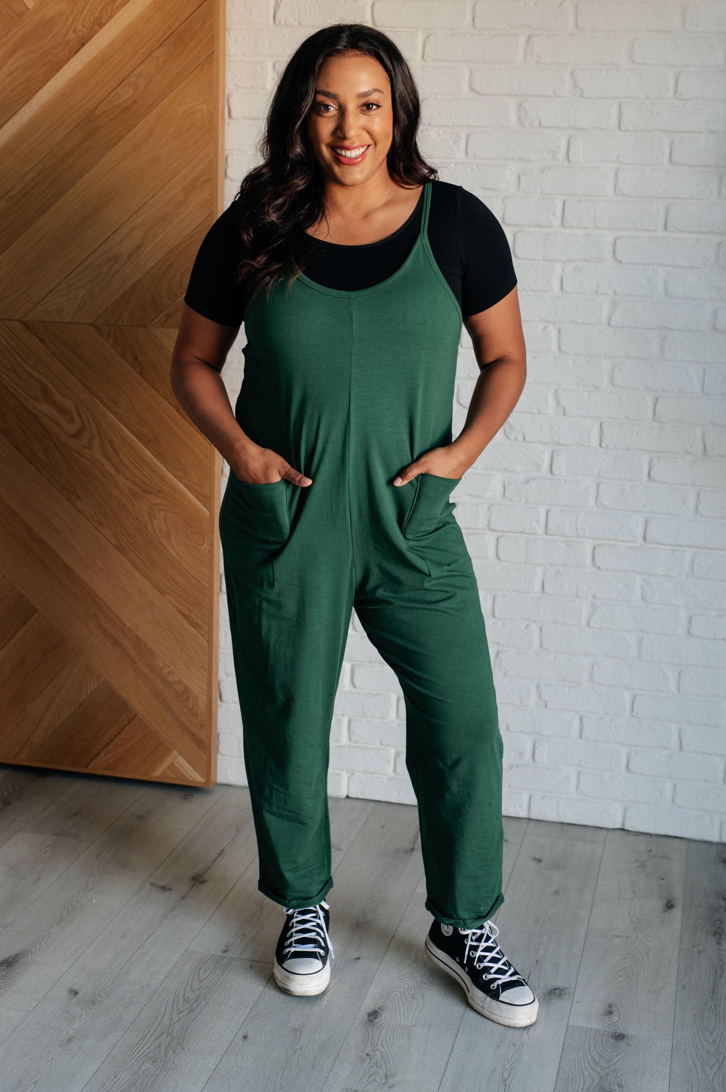 Totally Me Spaghetti Strap Jumpsuit in Dark Green